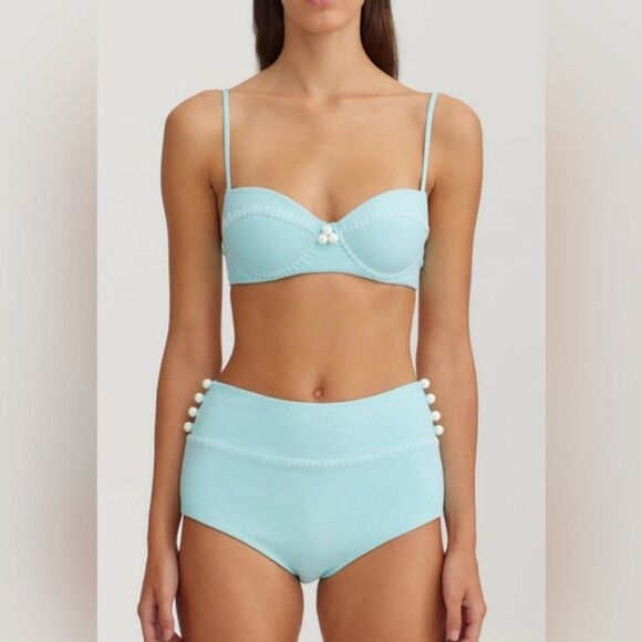 Marysia Sarento Bikini Bottom Azure Blue Black Trim Buttons  XS - Picture 13 of 15